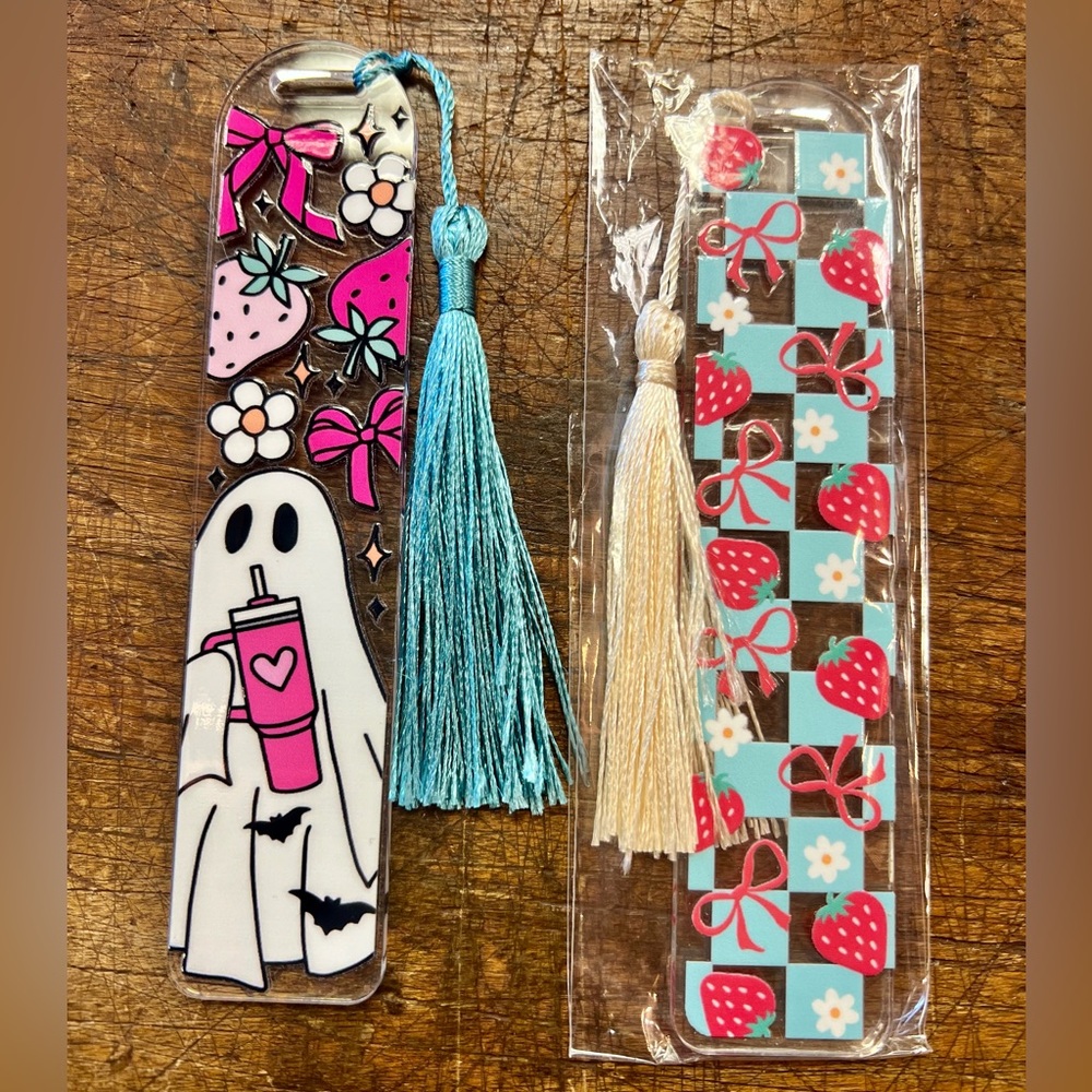 Bookmark Cute Ghost and Strawberry Bookmarks with Tassels Set of 2